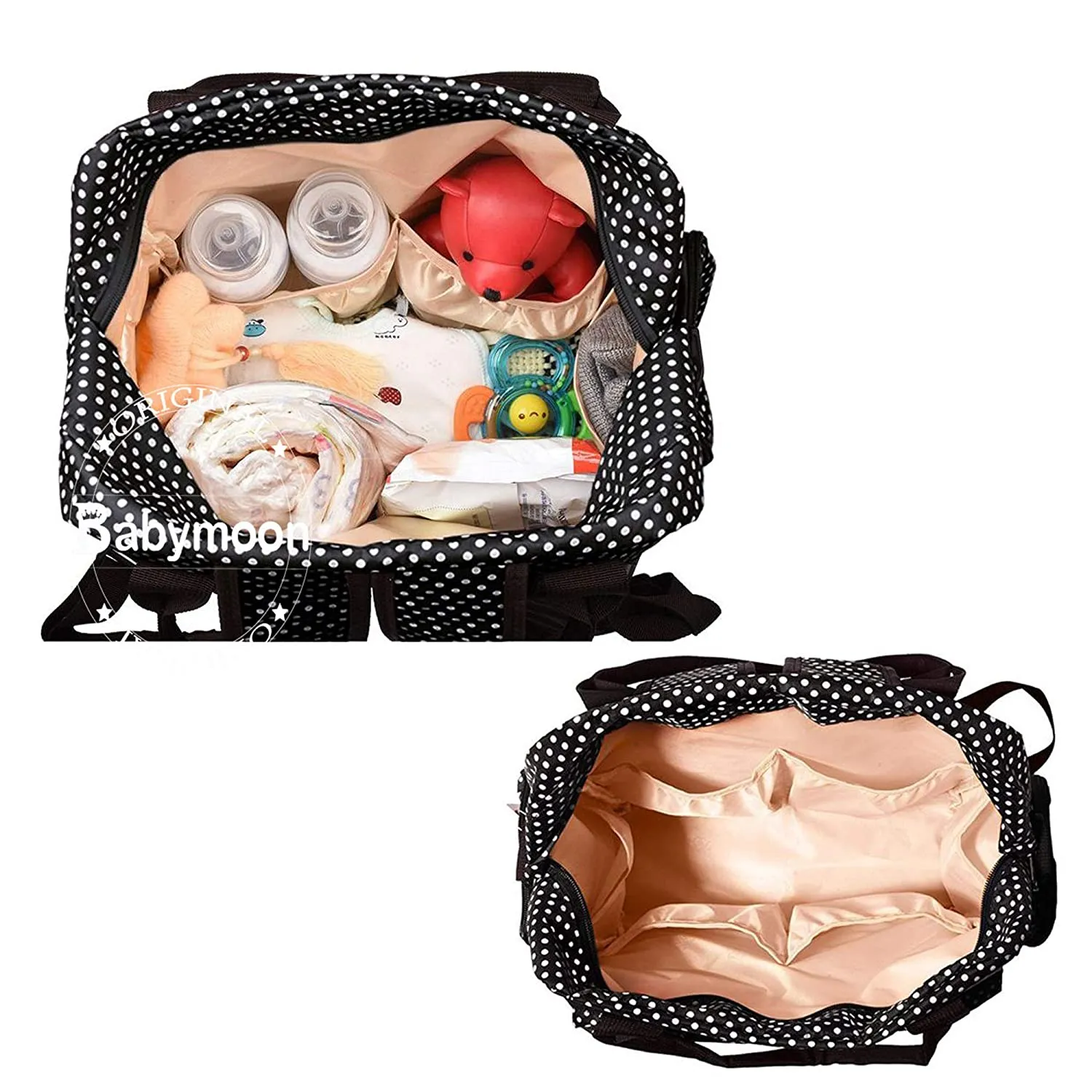 Babymoon 5 in 1 Polka Dotes Waterproof Diaper Bag - Jet Black