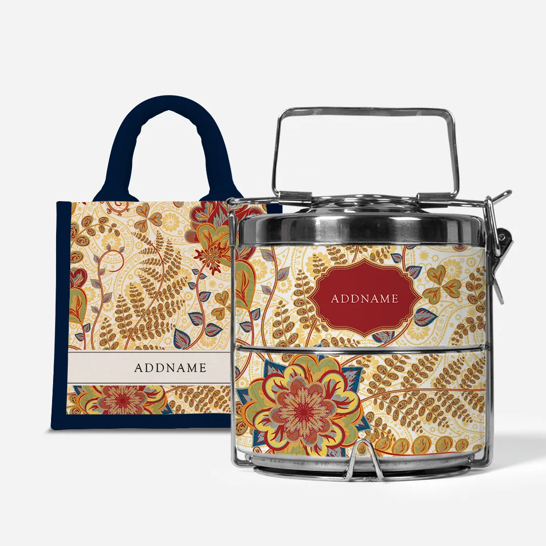 Batik Mawar - Lunch Tote Bag with Two-Tier Tiffin Carrier