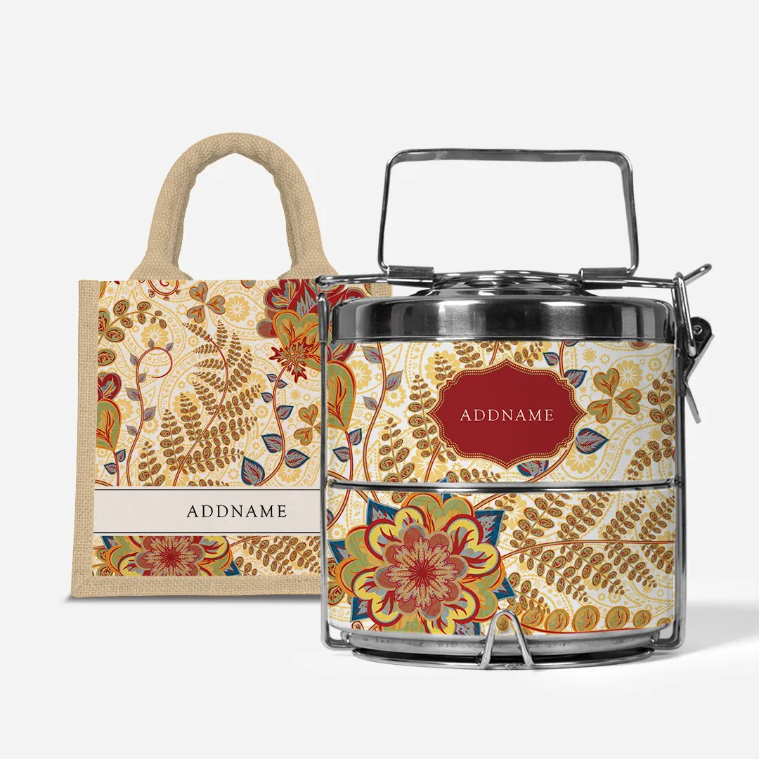 Batik Mawar - Lunch Tote Bag with Two-Tier Tiffin Carrier