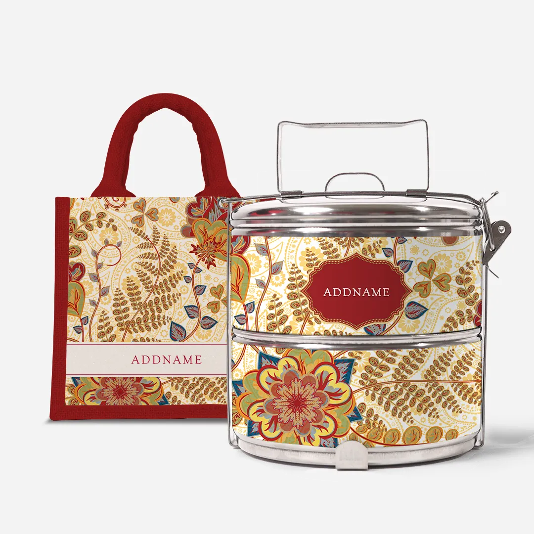 Batik Mawar - Lunch Tote Bag with Two-Tier Tiffin Carrier