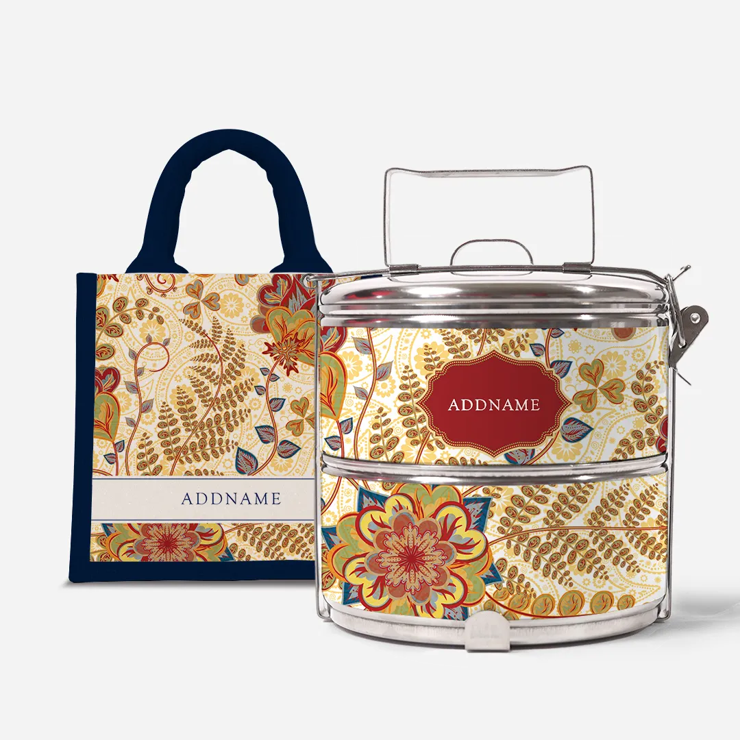 Batik Mawar - Lunch Tote Bag with Two-Tier Tiffin Carrier