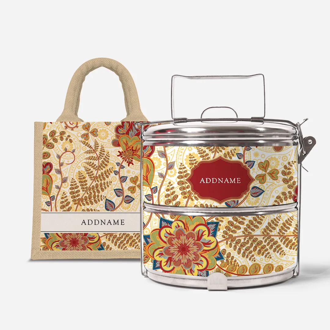 Batik Mawar - Lunch Tote Bag with Two-Tier Tiffin Carrier