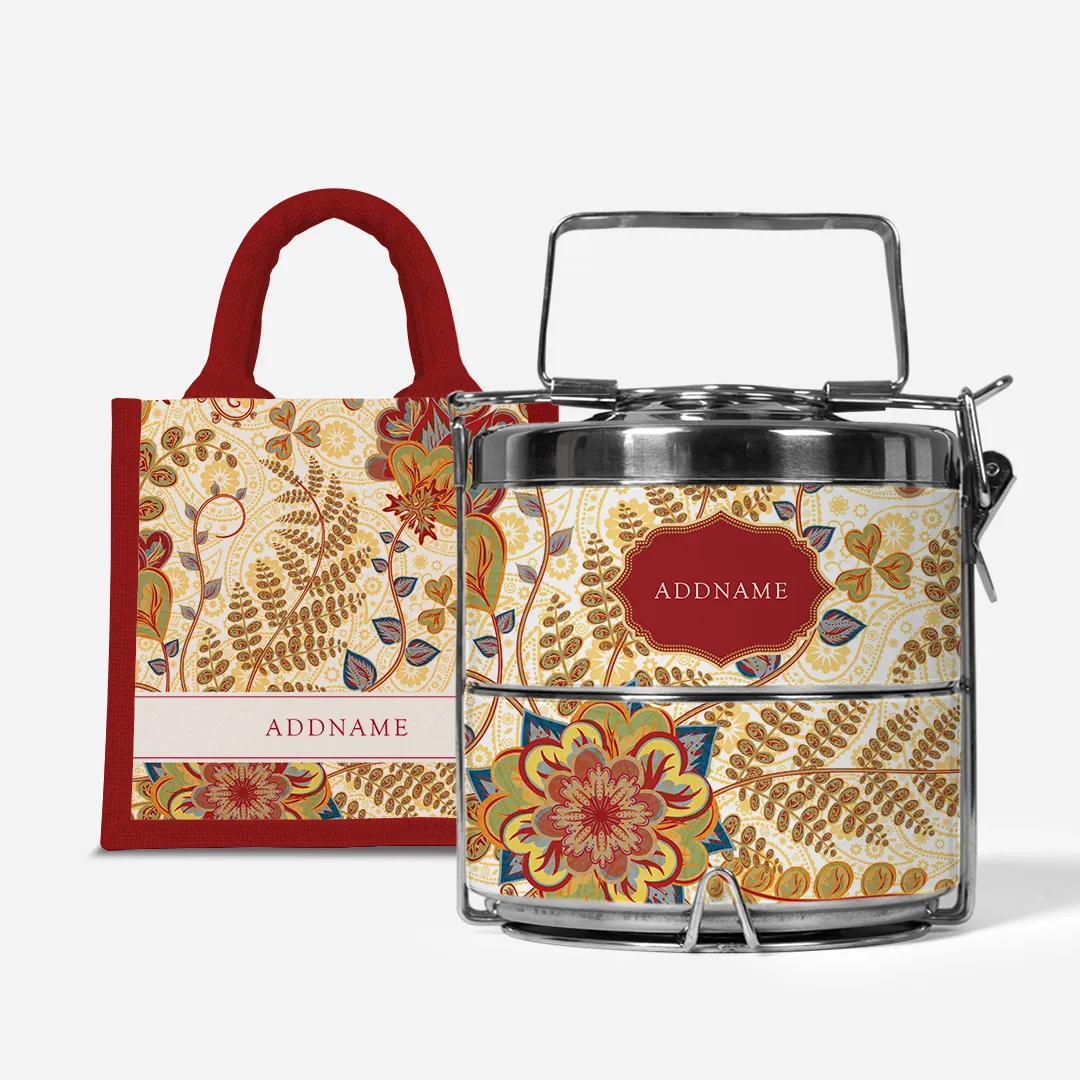 Batik Mawar - Lunch Tote Bag with Two-Tier Tiffin Carrier