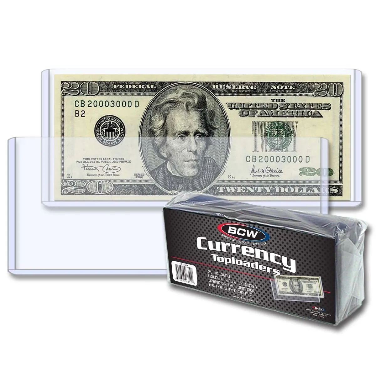 BCW Currency Topload Holder, Regular Bill, US Currency, 25 Holders