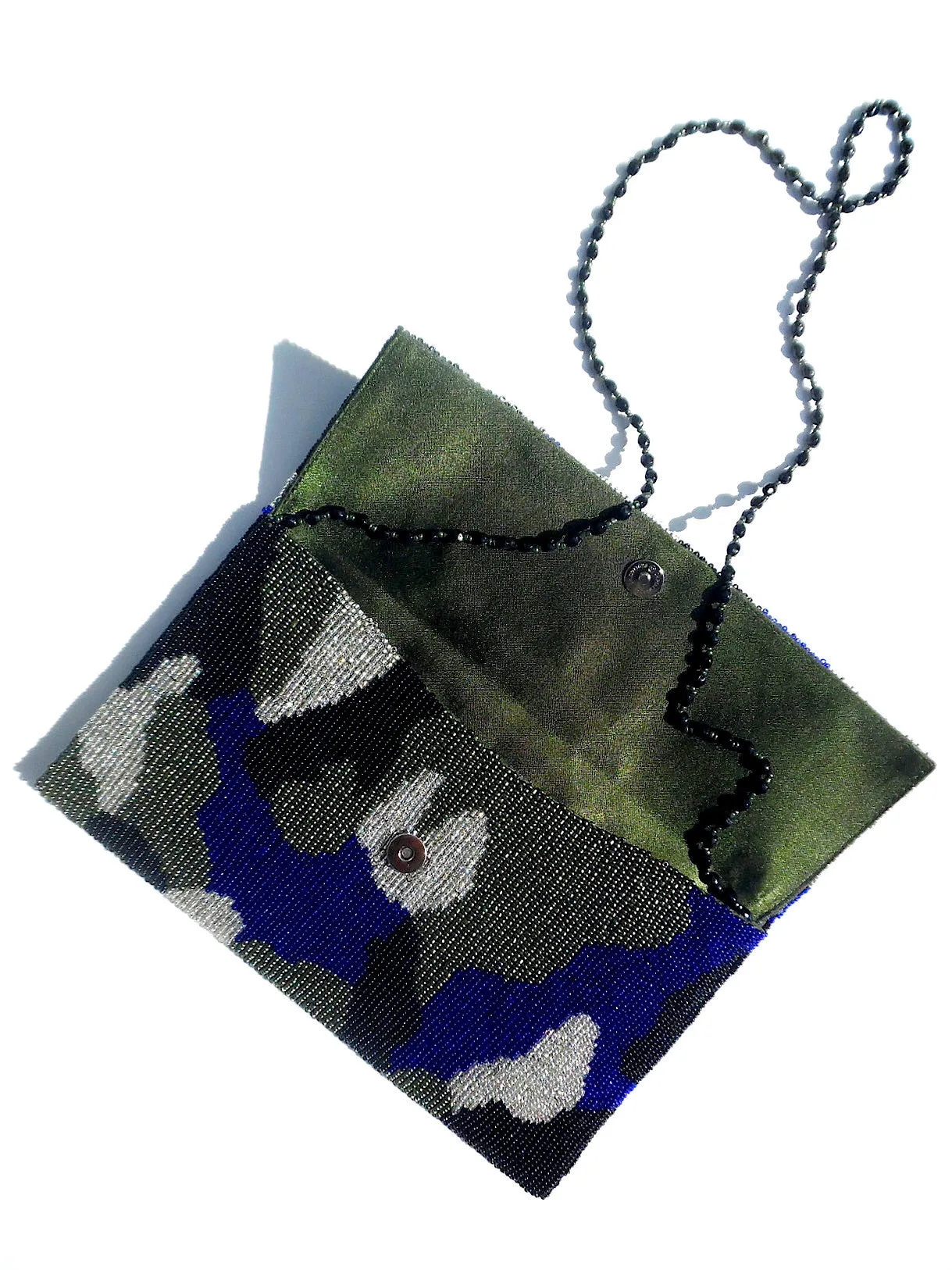 Beaded Envelope Clutch Bag Camo Turquoise