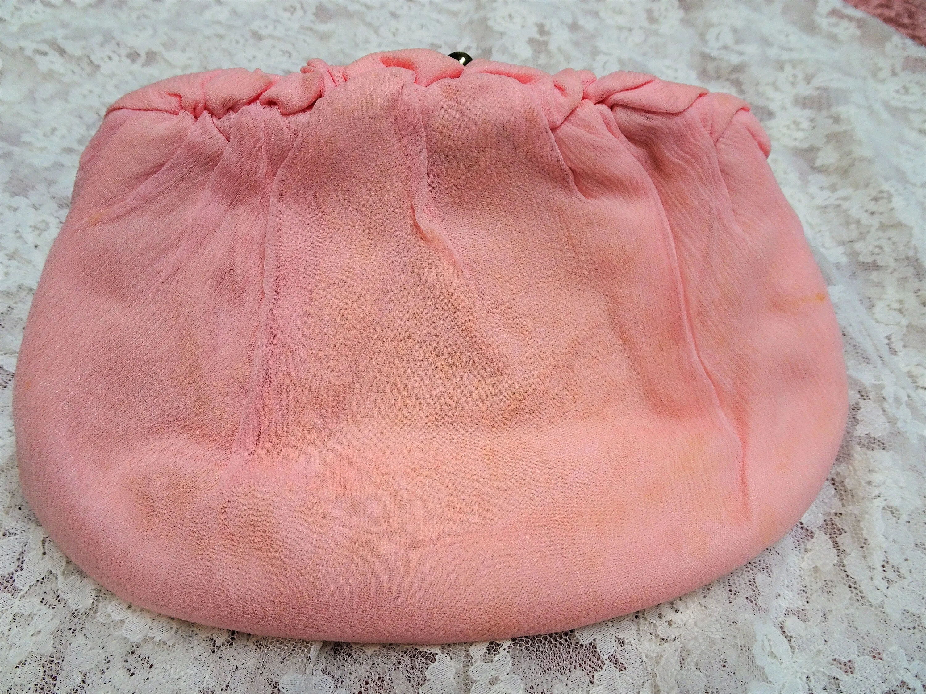 BEAUTIFUL 1950s Pink Chiffon Purse,Pleated Chiffon Evening Bag,HL HandBag,Collectible Clutch Purse,Vintage Purses