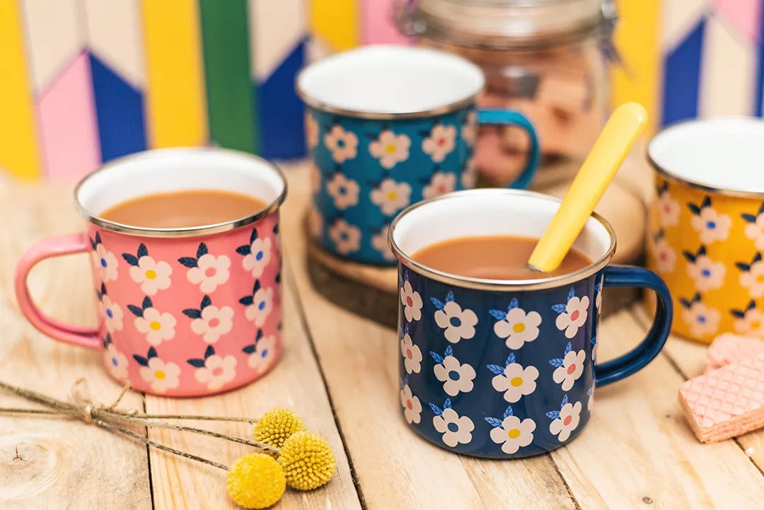 Beautiful Colourful Retro Floral Enamel Mug - Various Colours - Enamelhappy