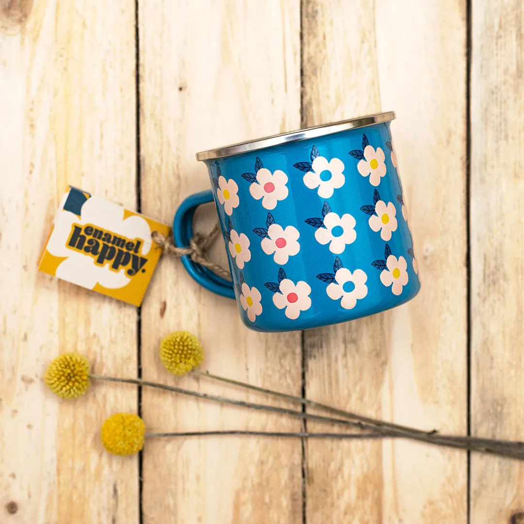 Beautiful Colourful Retro Floral Enamel Mug - Various Colours - Enamelhappy