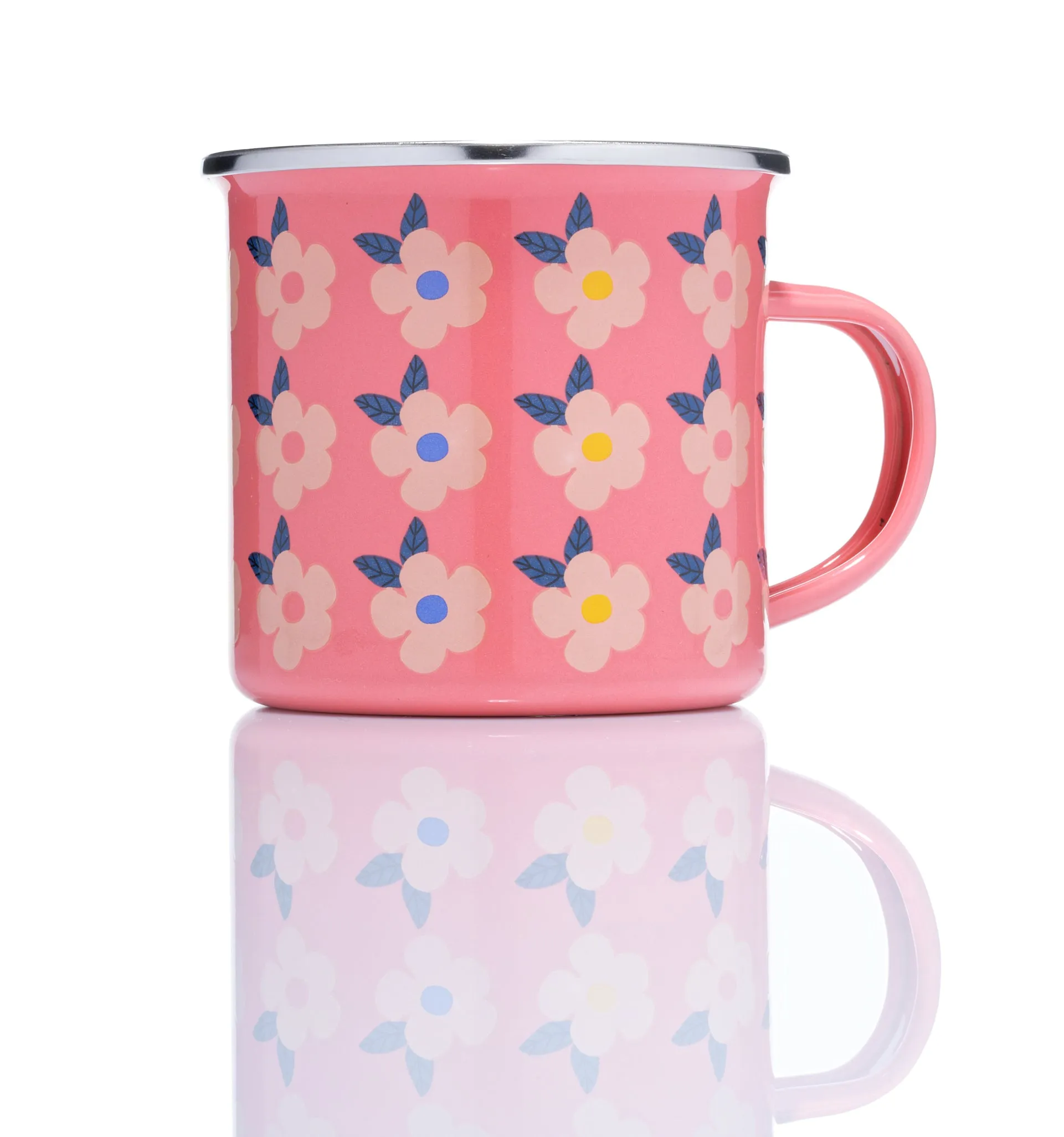 Beautiful Colourful Retro Floral Enamel Mug - Various Colours - Enamelhappy