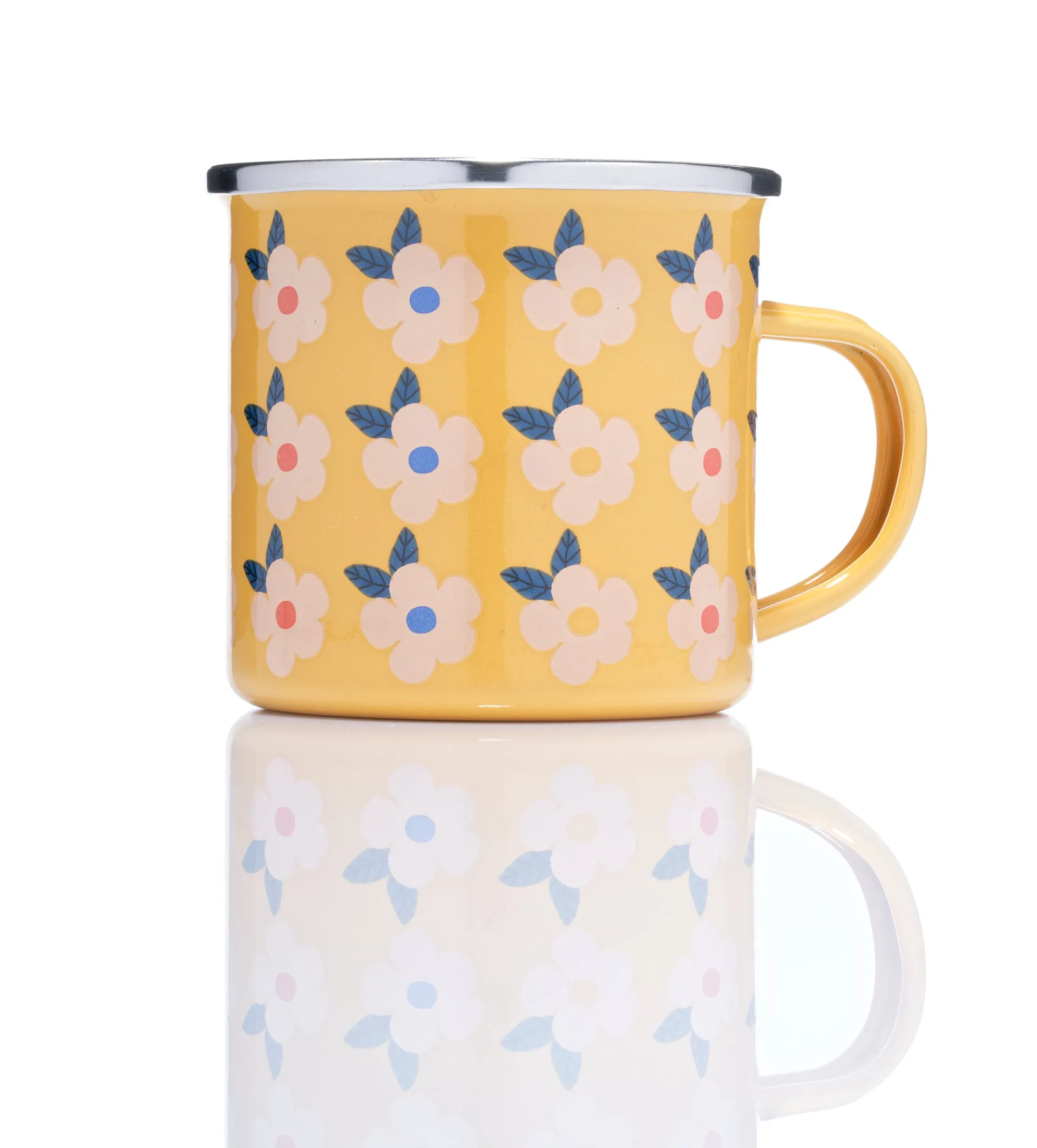 Beautiful Colourful Retro Floral Enamel Mug - Various Colours - Enamelhappy