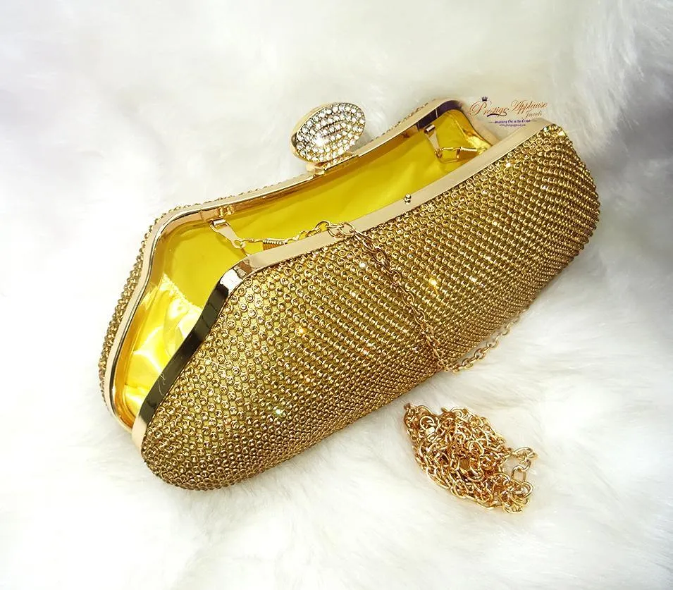 Beautiful Gold Silver Fashion Womens Glitter Clutch Bag Crystal Diamante Sparkly Evening Bridal Prom Party Handbag Purse/Gold