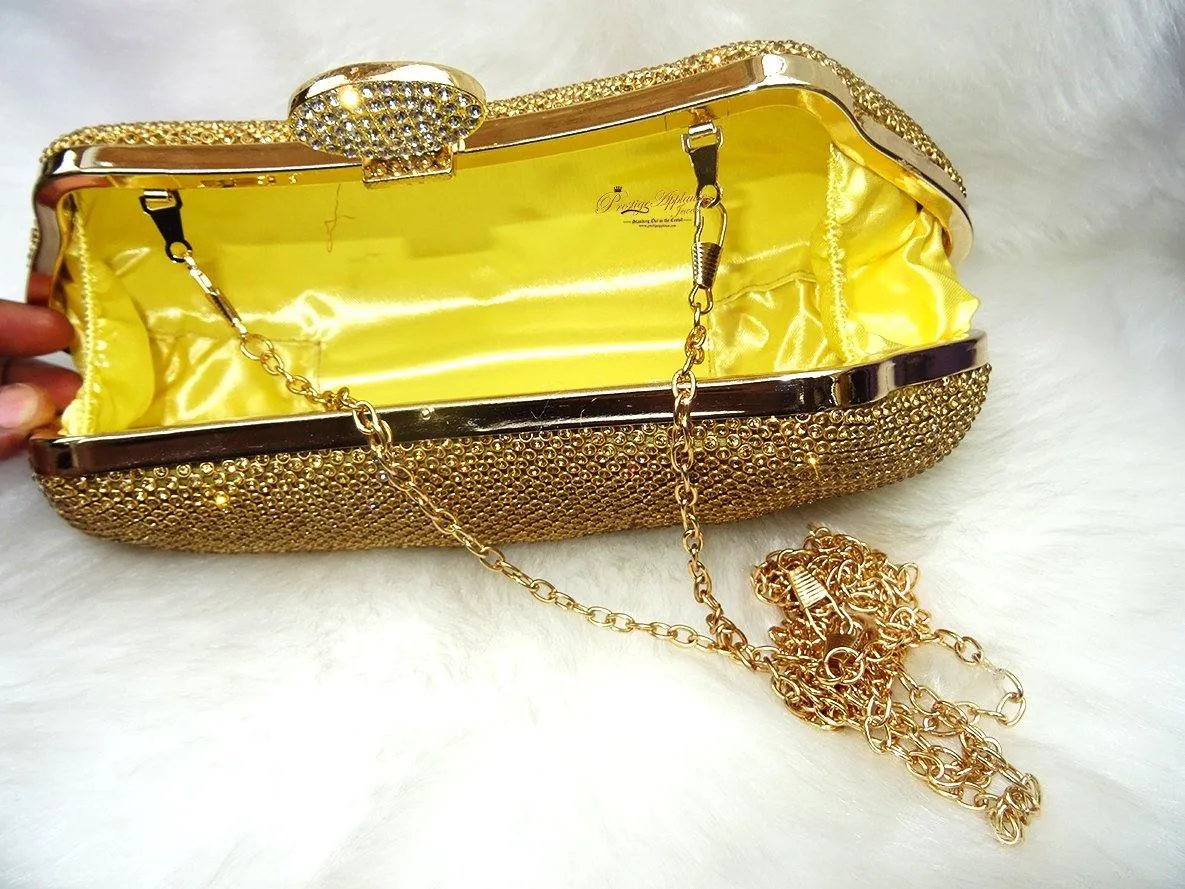 Beautiful Gold Silver Fashion Womens Glitter Clutch Bag Crystal Diamante Sparkly Evening Bridal Prom Party Handbag Purse/Gold