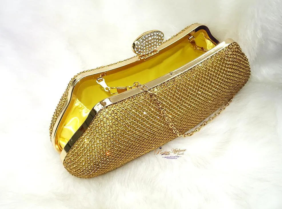 Beautiful Gold Silver Fashion Womens Glitter Clutch Bag Crystal Diamante Sparkly Evening Bridal Prom Party Handbag Purse/Gold