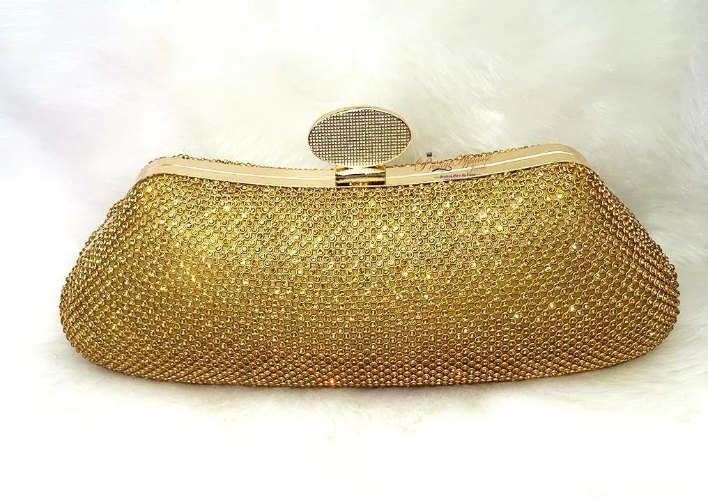 Beautiful Gold Silver Fashion Womens Glitter Clutch Bag Crystal Diamante Sparkly Evening Bridal Prom Party Handbag Purse/Gold