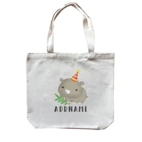 Birthday Safari Rhino Wearing Party Hat Addname Canvas Bag