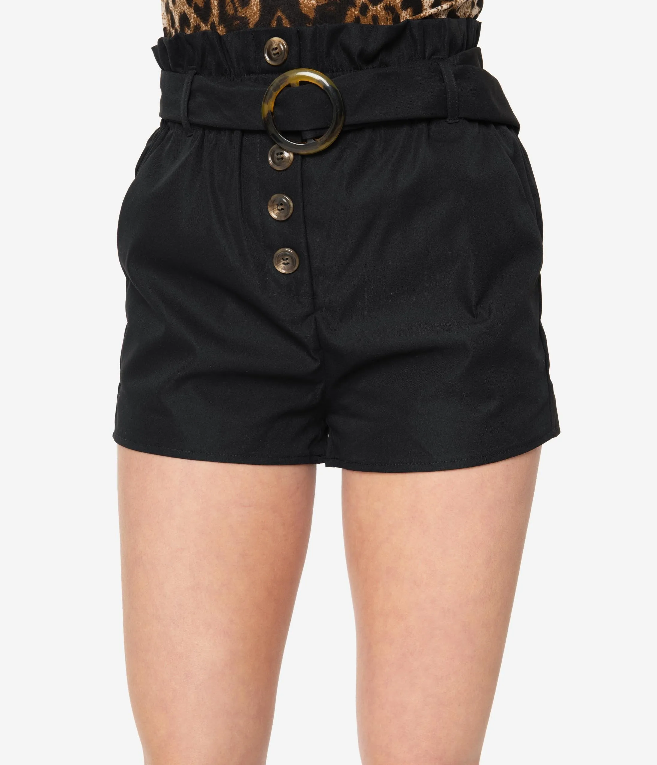 Black Belted Paper Bag Waist Shorts