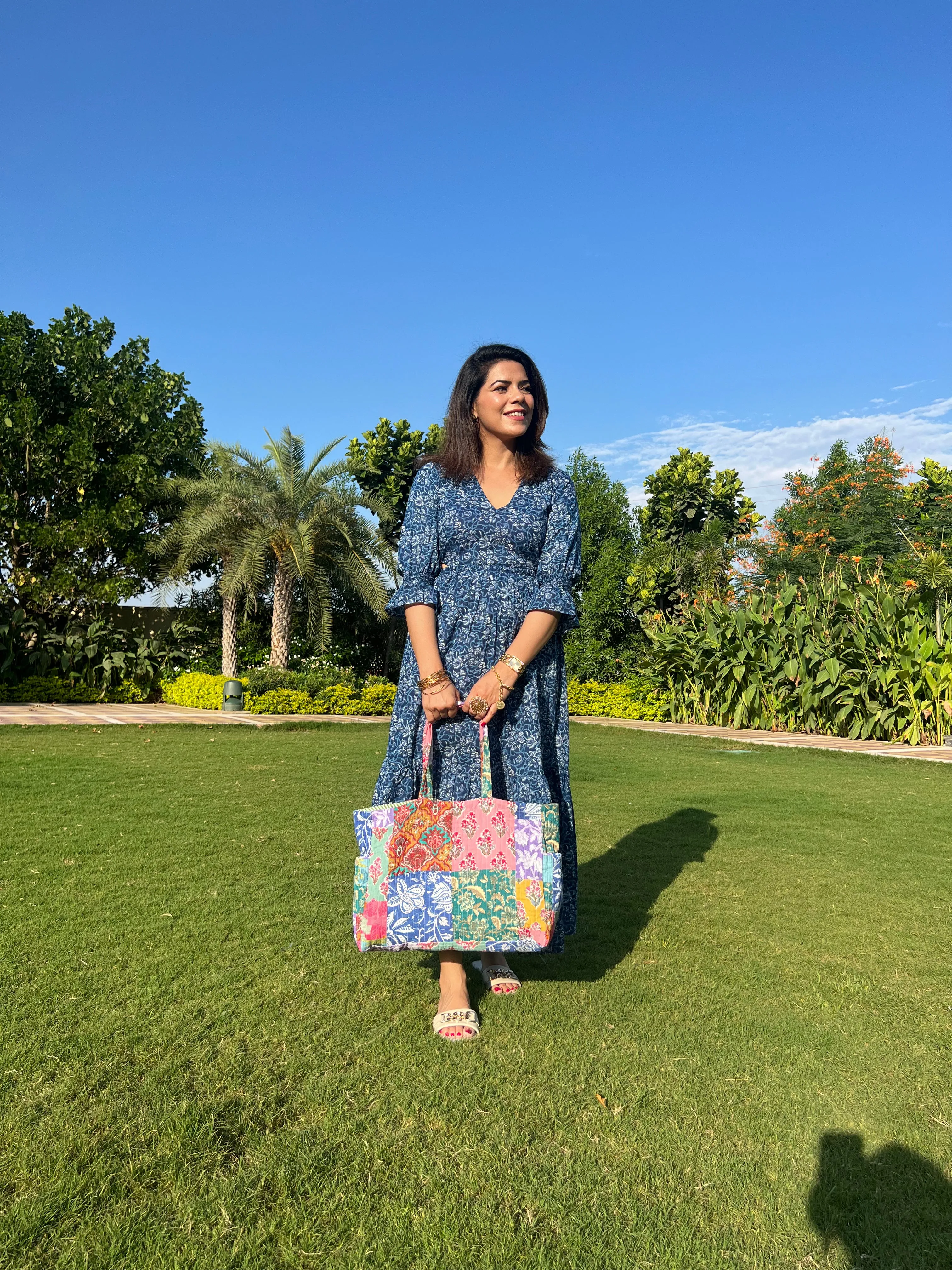 Block Print Patchwork Tote Bag