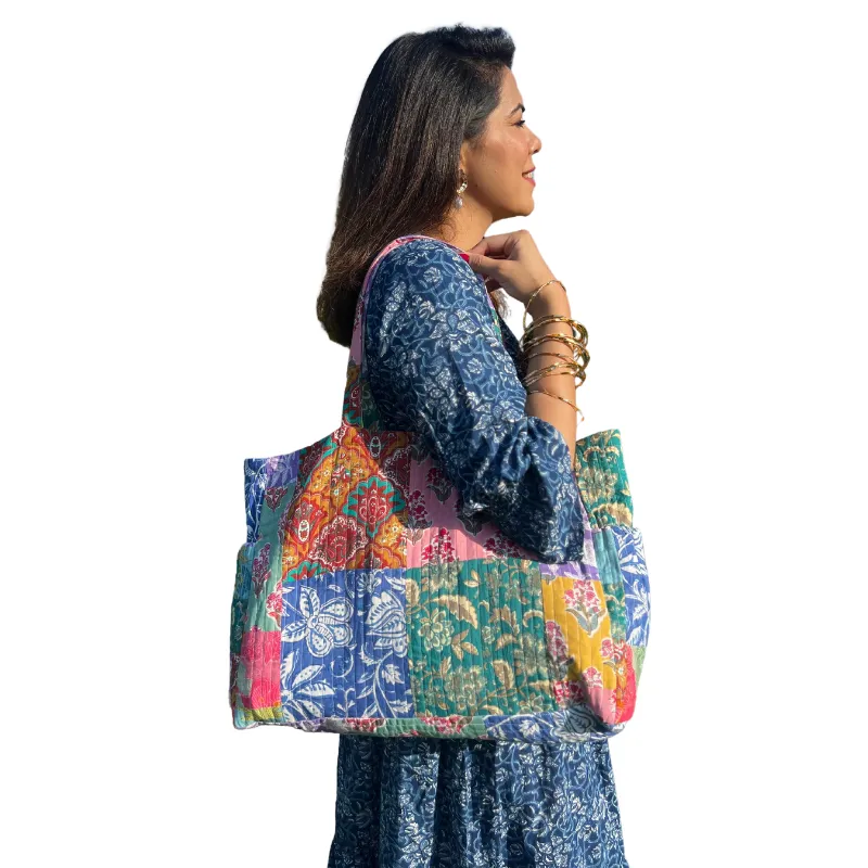 Block Print Patchwork Tote Bag