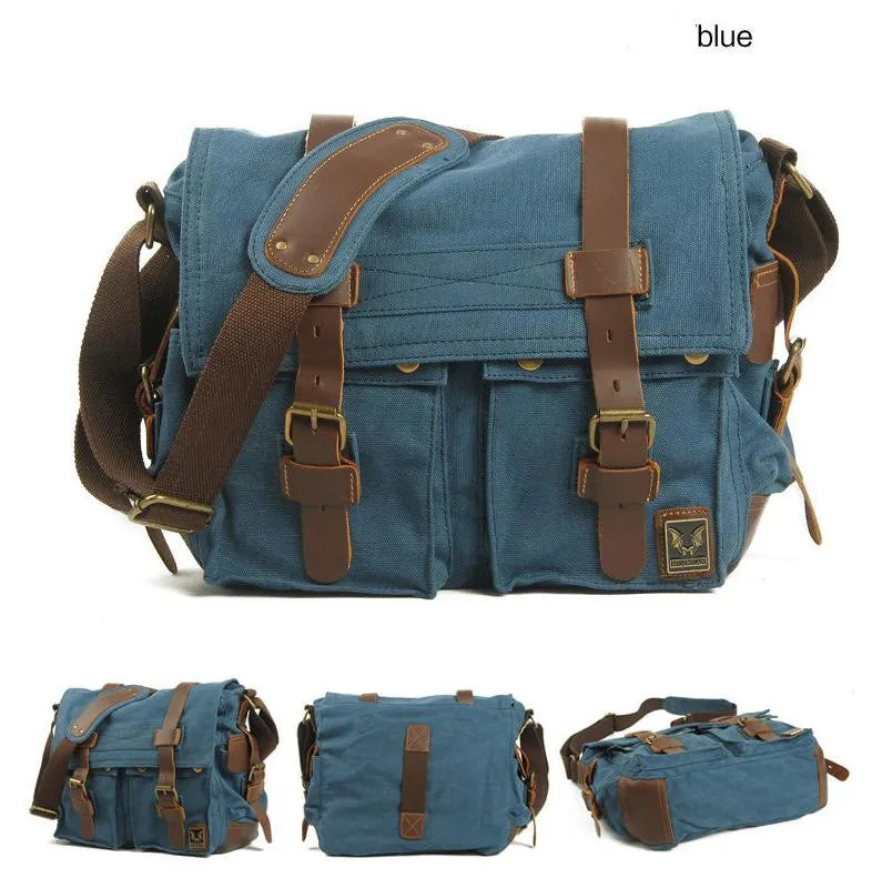 Blue Canvas DSLR Leather Camera Bag