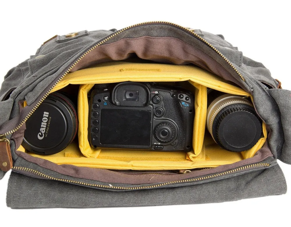 Blue Canvas DSLR Leather Camera Bag