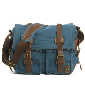 Blue Canvas DSLR Leather Camera Bag