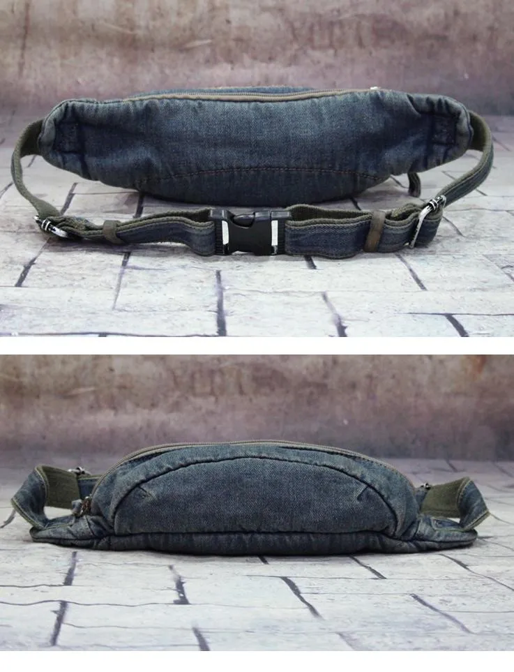 Blue Denim Mens Casual Waist Bag Fanny Pack Blue Jean Hip Bag Bum Bag For Men