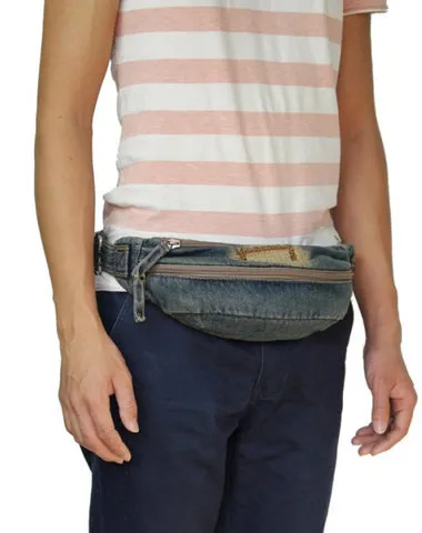 Blue Denim Mens Casual Waist Bag Fanny Pack Blue Jean Hip Bag Bum Bag For Men