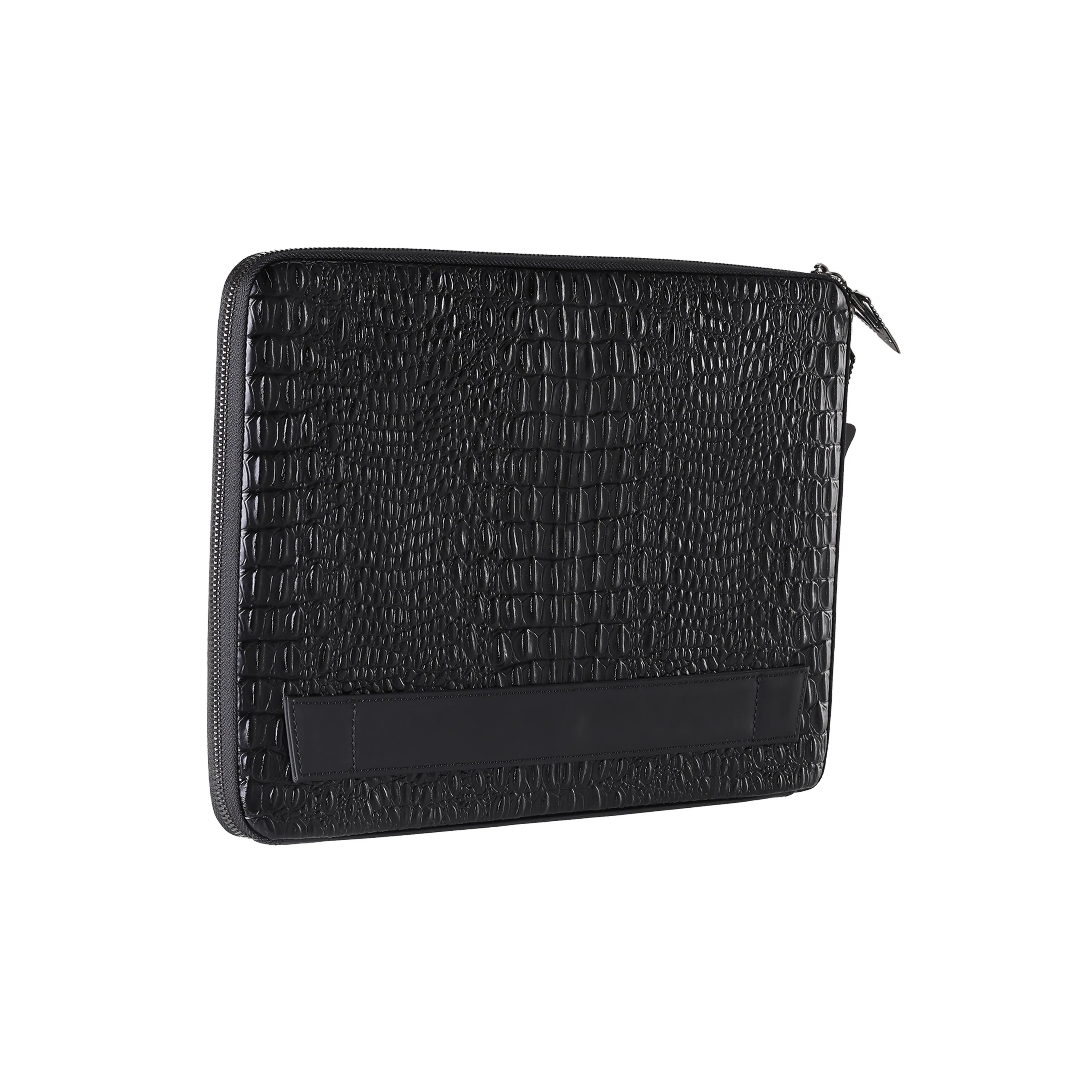 BNJ TABLET LAPTOP SLEEVE BAG BLACK ALLIGATOR EFFECT CALFSKIN