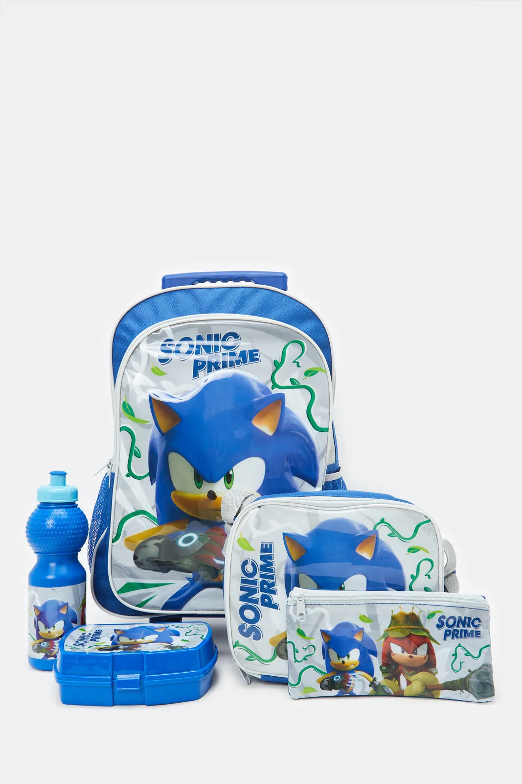 Boys Blue And White Sonic Print Trolley Set (5 Piece)