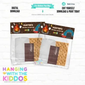 Campfire S'mores Treat Bag Toppers – Birthday Adventure