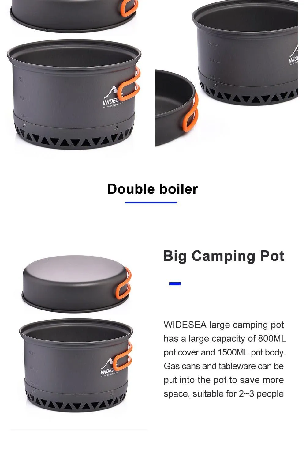 Camping Cookware 2.3L Set Pots Outdoor Cooking Heat Cooker Travel