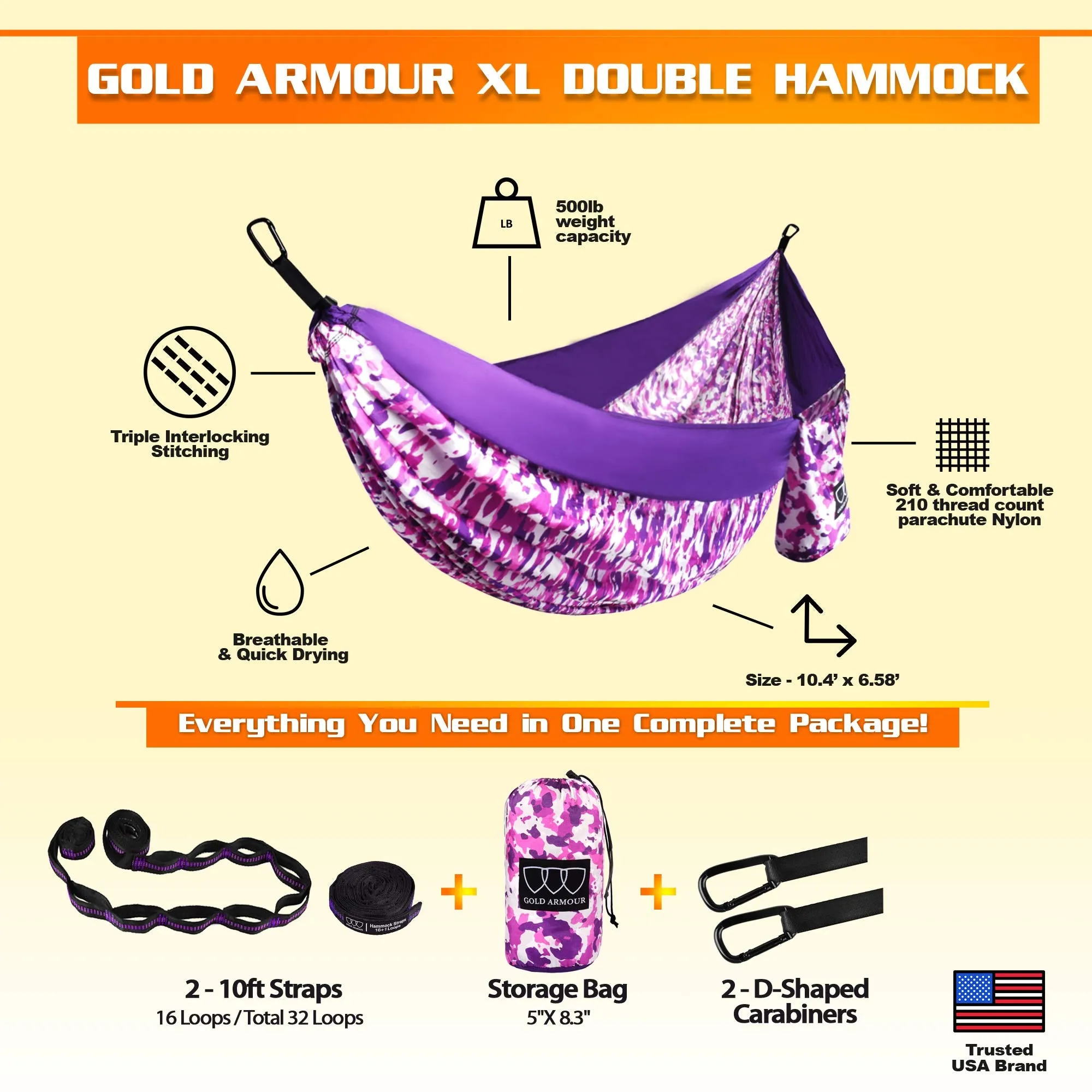 Camping Hammock (Purple Camouflage) - Gold Armour