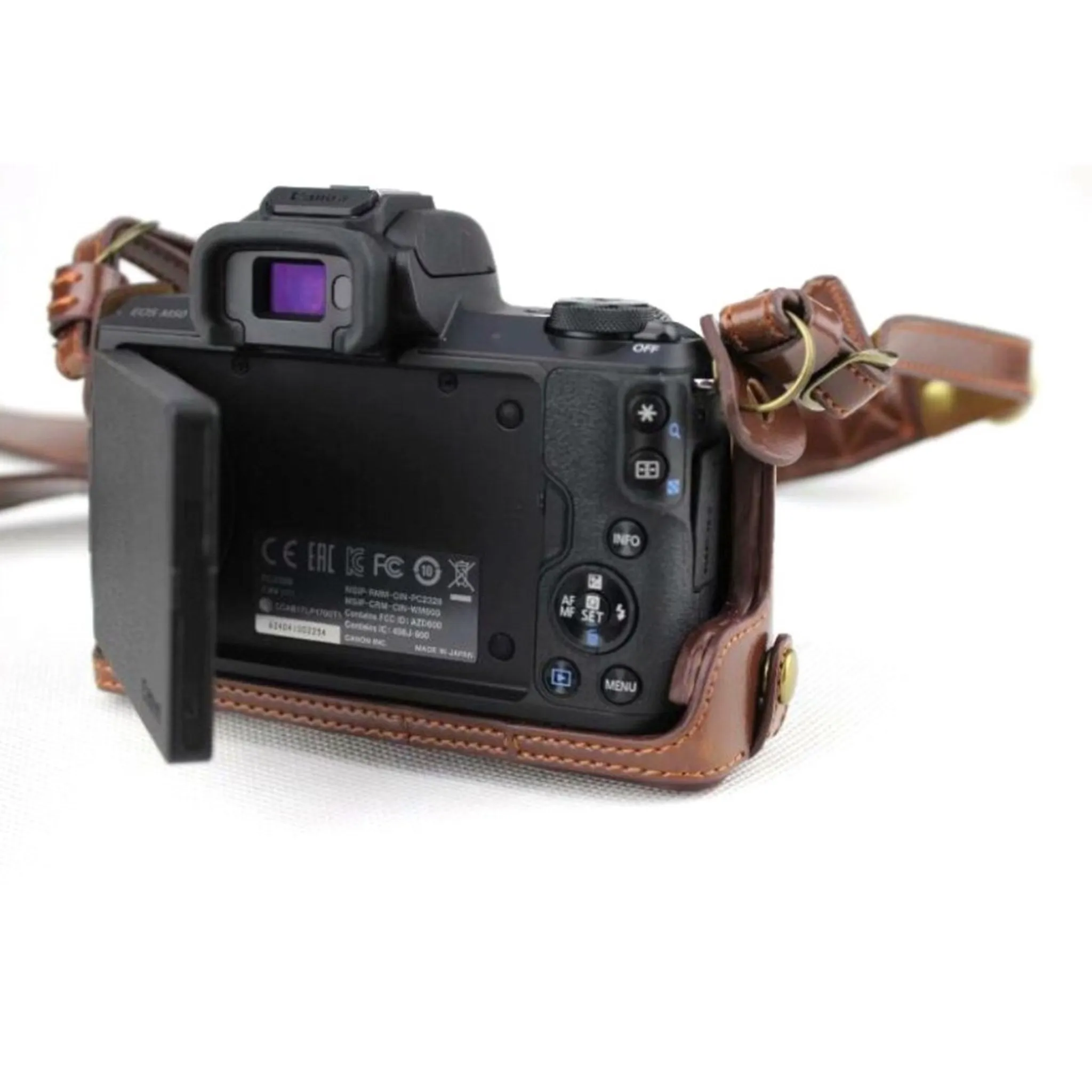 Canon EOS M50 leather protective case with strap and lens bag - Coffee