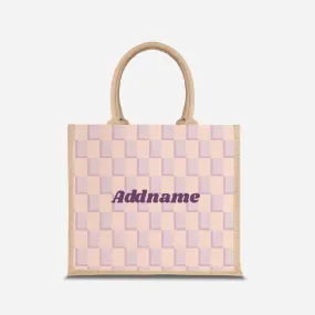 Checkered Series Half Lining Jute Bag - Purple Natural