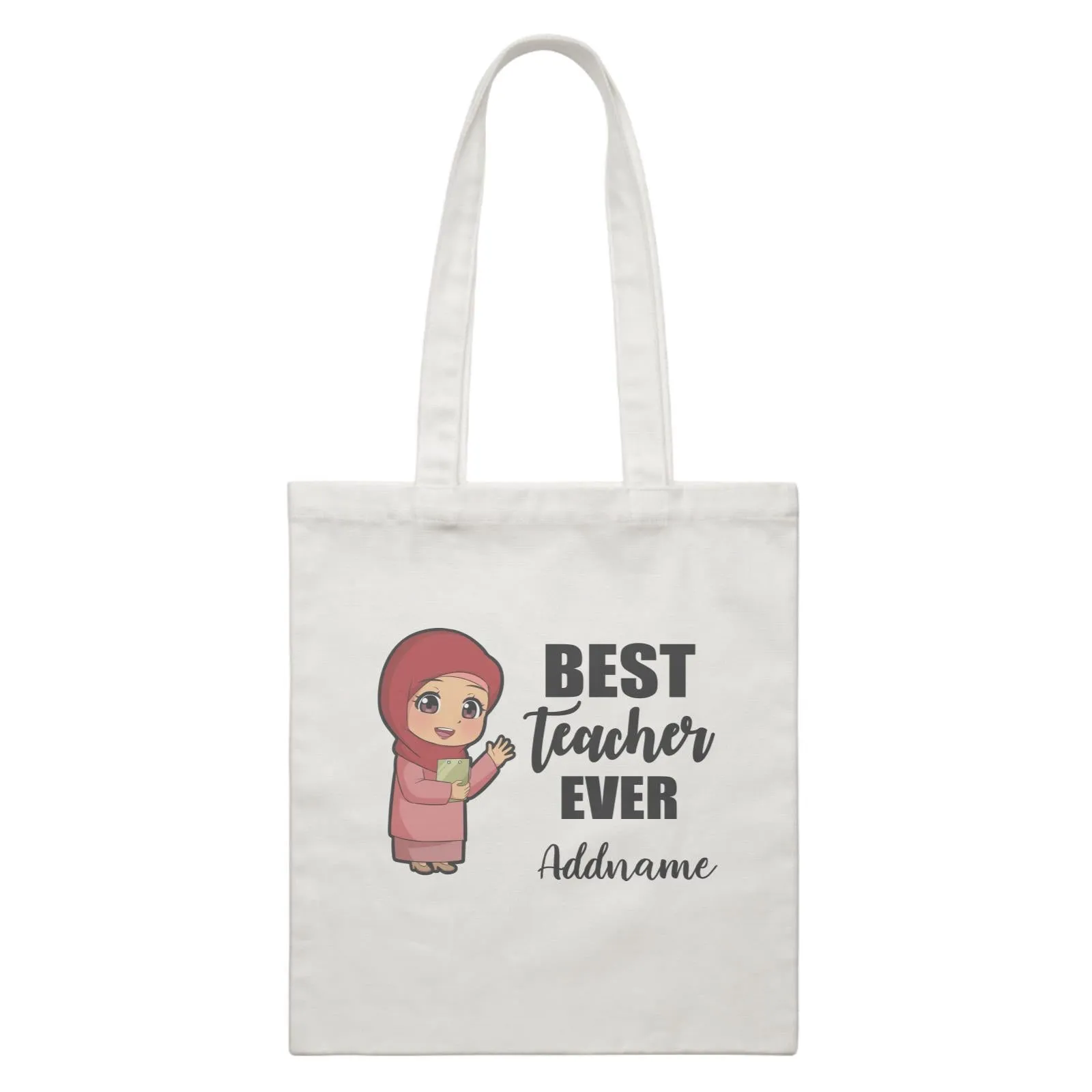 Chibi Teachers Malay Woman Best Teacher Ever Addname White Canvas Bag