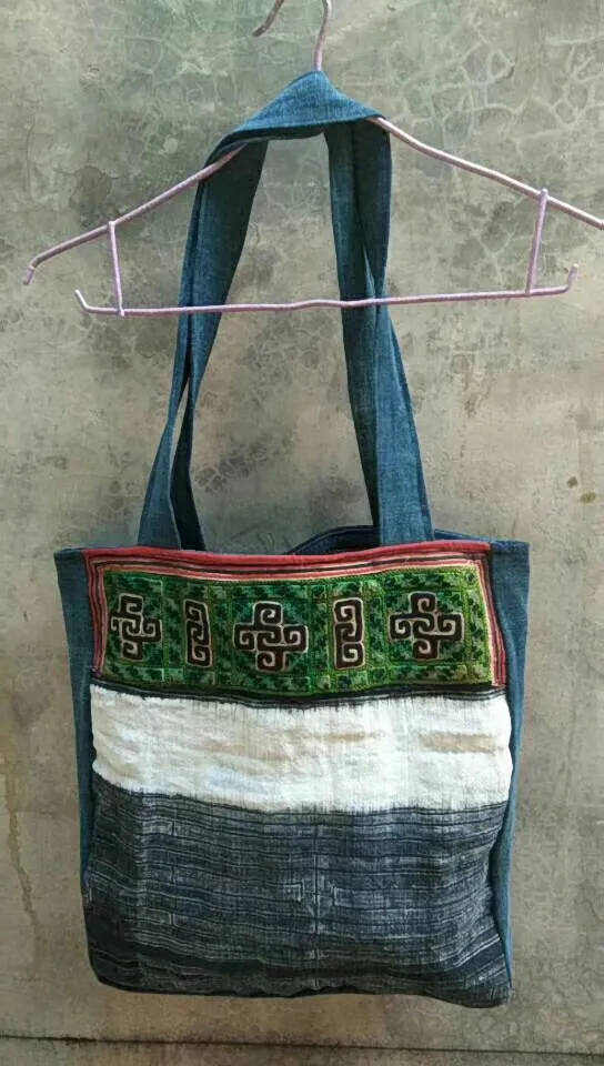 Chinese Minority people's hand bag vintage hand embroidery homespun hand-woven fabric handbag