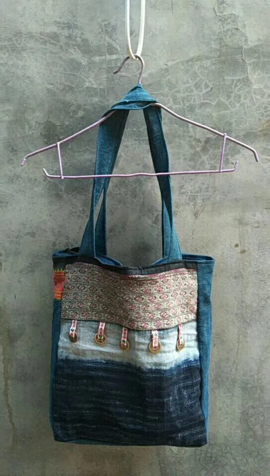 Chinese Minority people's hand bag vintage hand embroidery homespun hand-woven fabric handbag