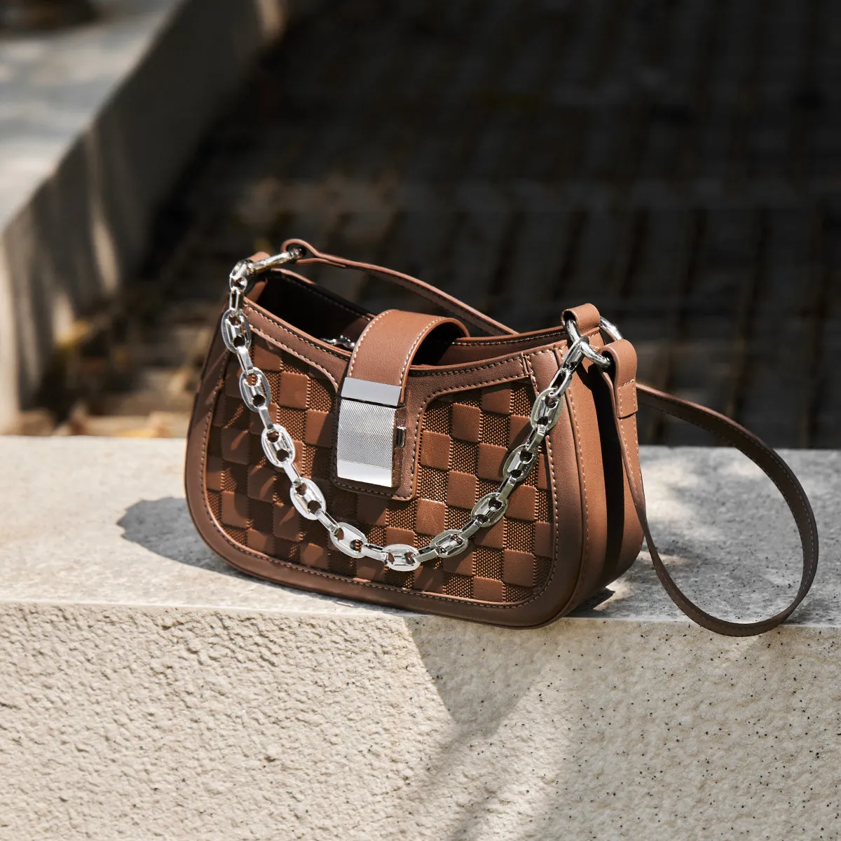 Christina Woven Leather Chained Shoulder Bag