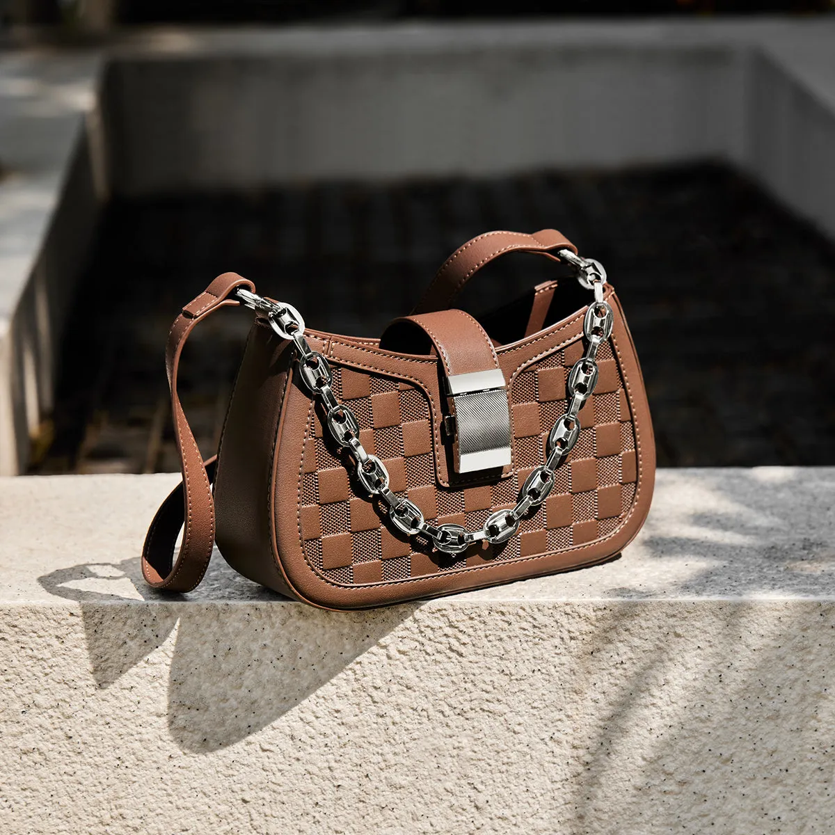 Christina Woven Leather Chained Shoulder Bag