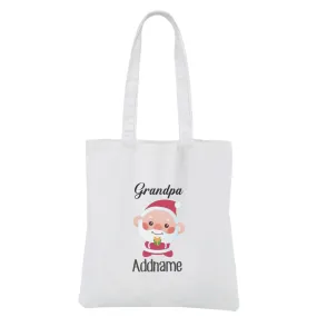 Christmas Cute Grandpa Santa White Canvas Bag