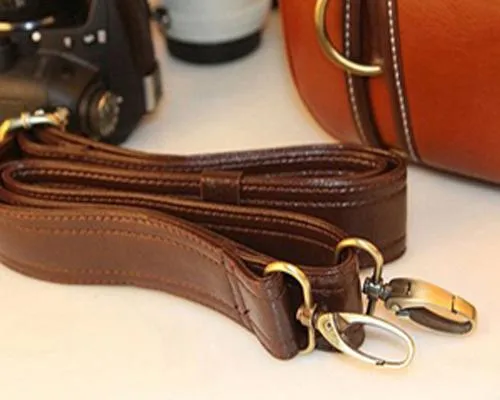 Classic DSLR Leather Shoulder Bag with Detatchable Strap - Brown