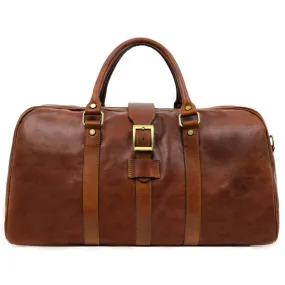 Cognac Brown Matte Italian Full Grain Leather Duffel Bag - Tender Is the Night