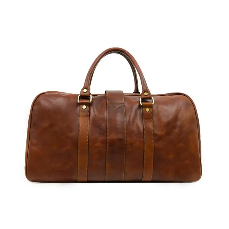 Cognac Brown Matte Italian Full Grain Leather Duffel Bag - Tender Is the Night