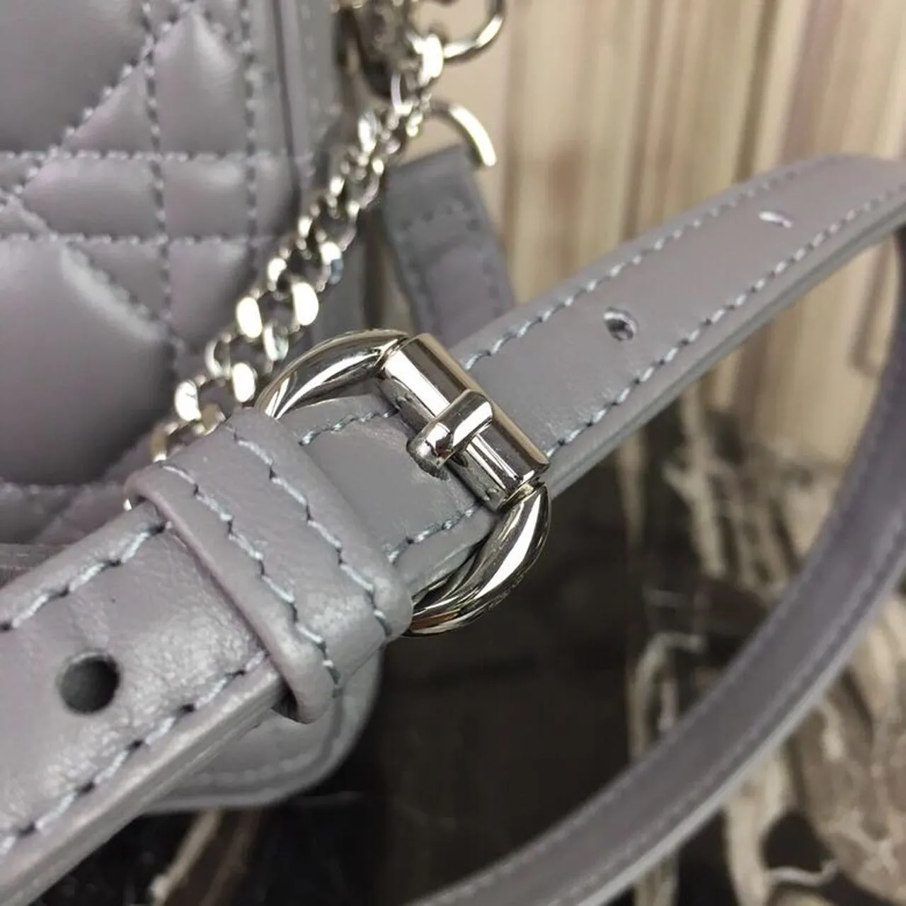 DI Mini Lady Bag 18cm with Chain Silver Hardware Lambskin Grey For Women 6.5in/17cm CD