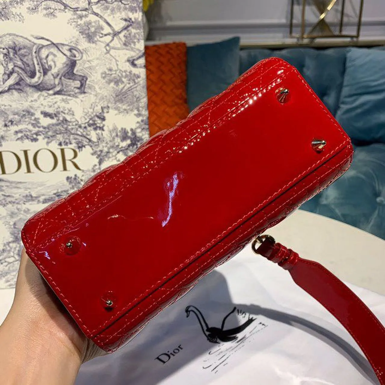 DI Small Lady Bag Cherry Red Patent Cannage For Women 20cm/8in CD M0531OWCB_M323