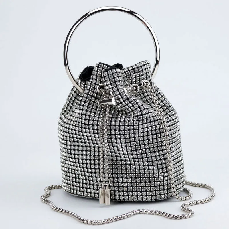 Diamante Bucket Bag - Drawstring Evening Bag Clutch for Women