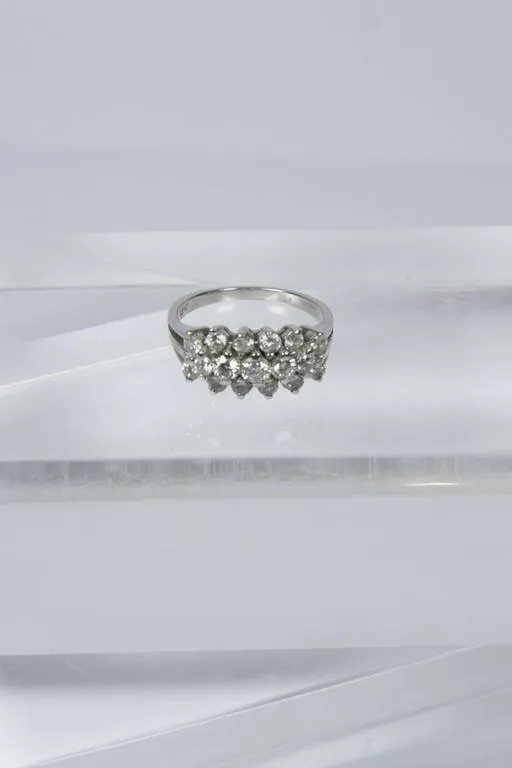 DIAMOND Ring with Three Rows of 14 Karat White Gold Size 5 1/2