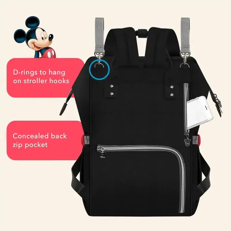 Disney Mickey and Minnie Pocket Patterned Multifunctional Mummy Waterproof Diaper Bag Backpack Large Capacity