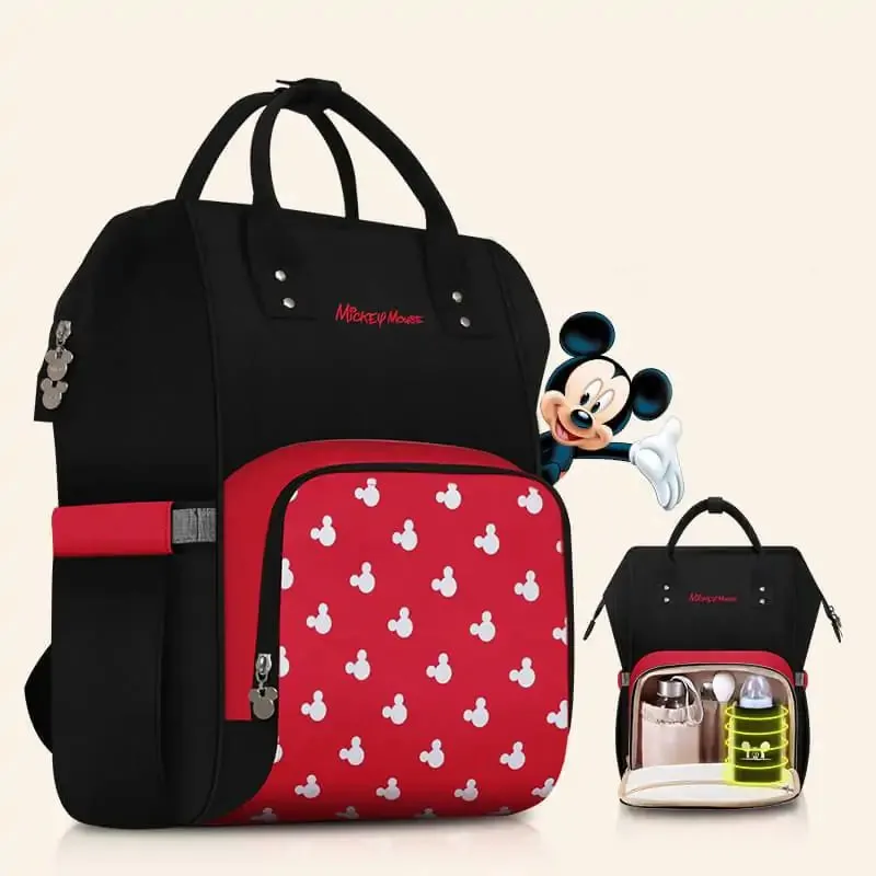 Disney Mickey and Minnie Pocket Patterned Multifunctional Mummy Waterproof Diaper Bag Backpack Large Capacity