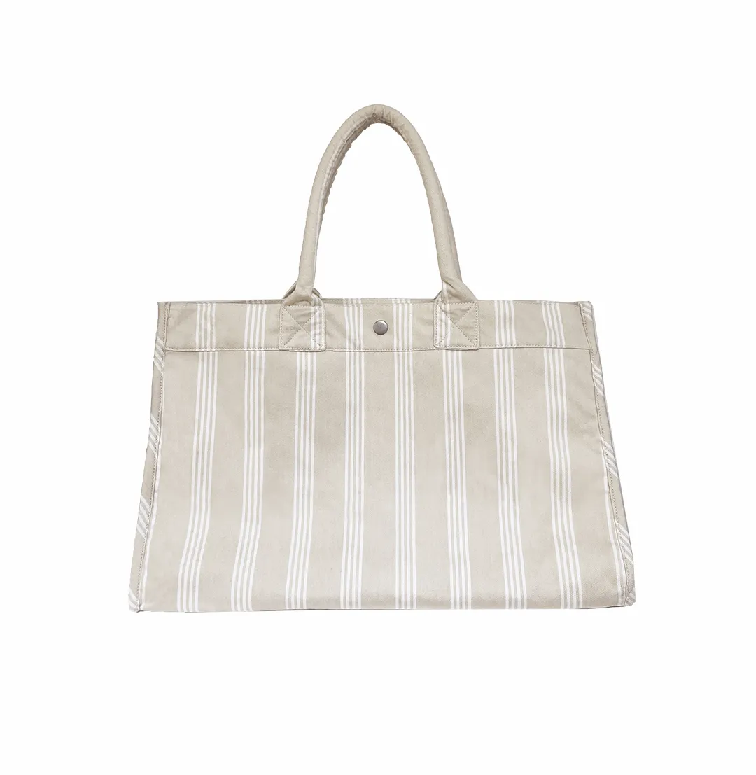 East West Bag Sand Ticking Stripes-- Split Letter Monogram